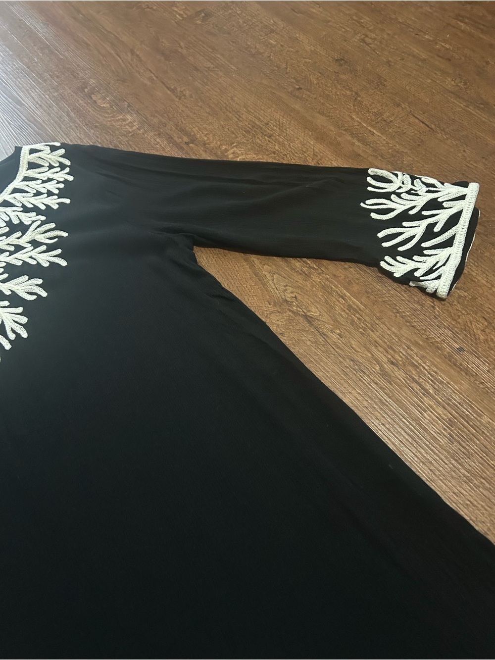 Black Embroidered V-Neck Tunic with White Contrast - Picture 6 of 7